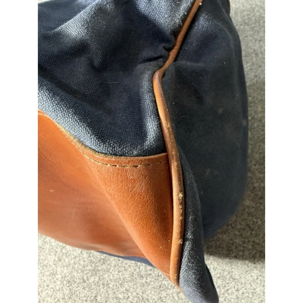 LL Bean Vintage 80s Blue Green Leather Handle Duffel Bag Zip Top Freeport Maine